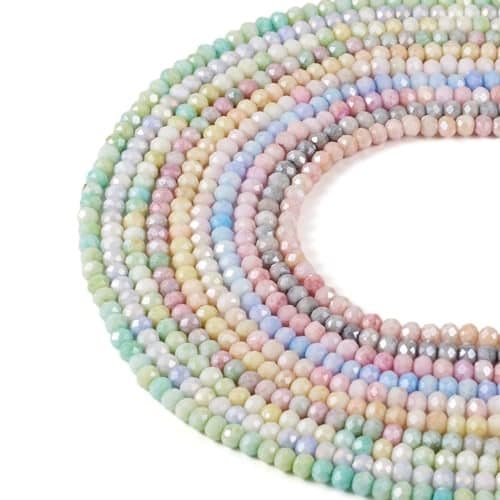 Beadthoven 672pcs 4mm Faceted Glass Rondelle Beads Pastel Color Porcelain Briolette Glass Crystal Beads Spacers 6 Colors Opaque Glass Beads for Bracelet Necklace Jewelry Making DIY Supplies