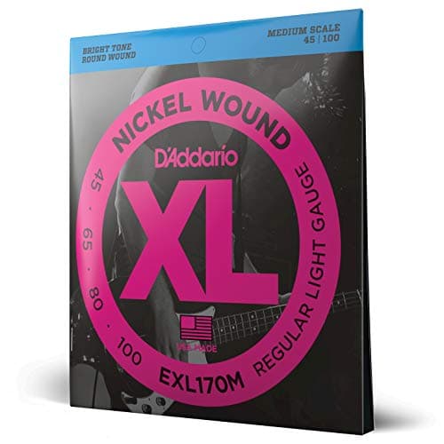 D'Addario Electric Bass Guitar Strings, XL Nickel, EXL170M, Regular Light Gauge 45-100, Medium Scale, 4-String Set, Pack of 1