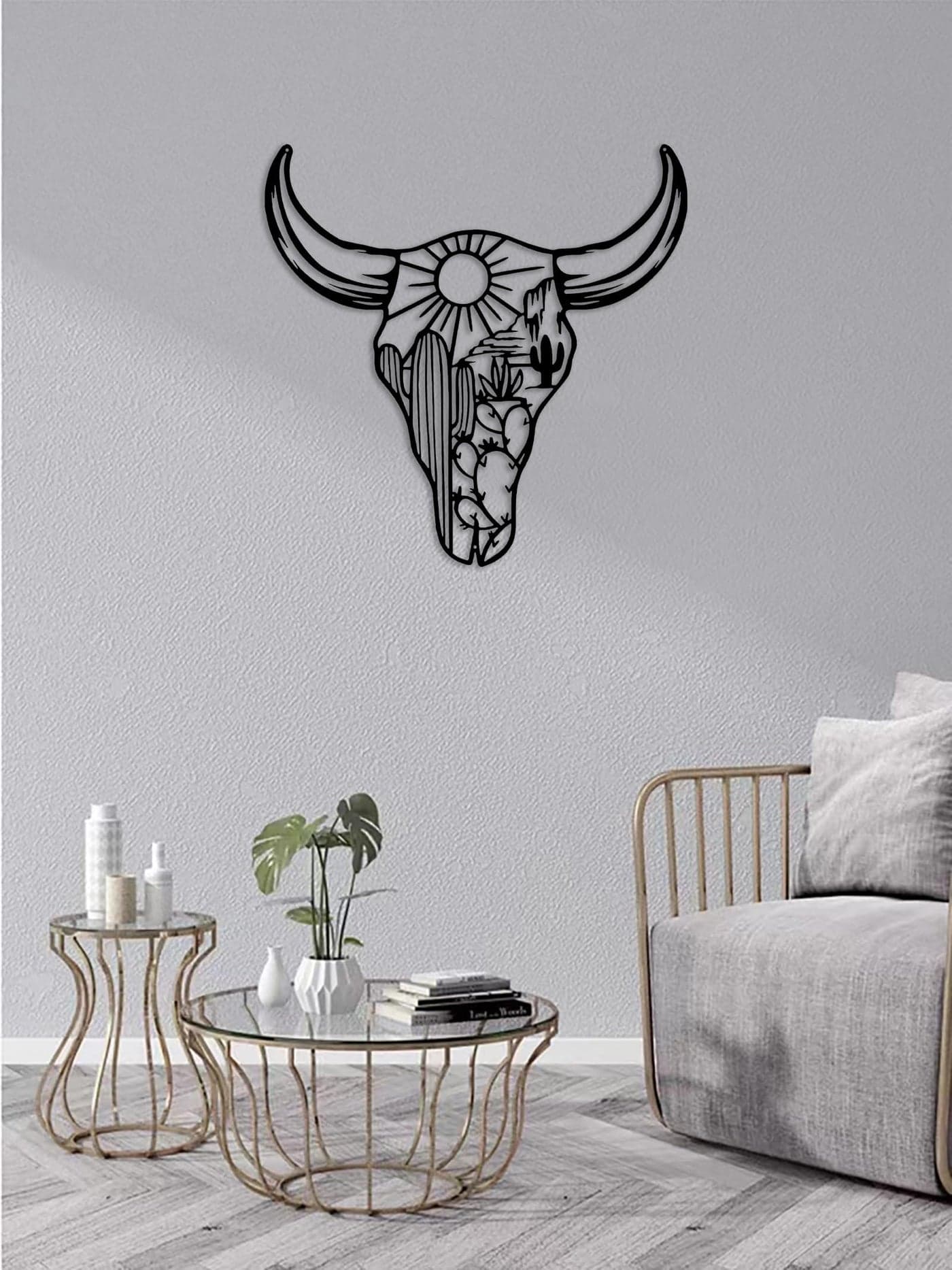 RESACO Cow Skull Metal Wall Art Western Wall Decor Western Bathroom Decorations Southwestern Decor Desert Wall Sculptures for Living Room Bedroom Indoor Outdoor (Black 13in x13in)