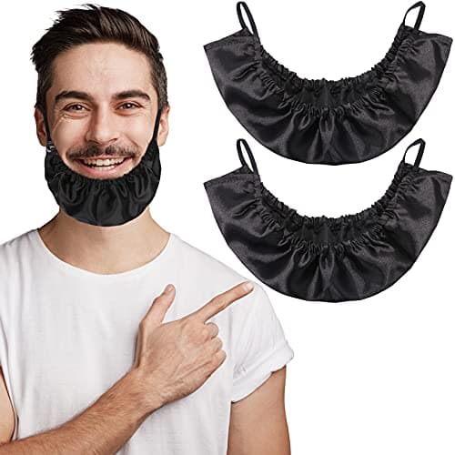 MIKIMIQI Men Beard Bandana, 2 Pack XL Size Soft and Silky Satin Facial Hair Apron Guard Bonnet Rag Man Bedtime Cap, Oversize Bib for Big Long Beard