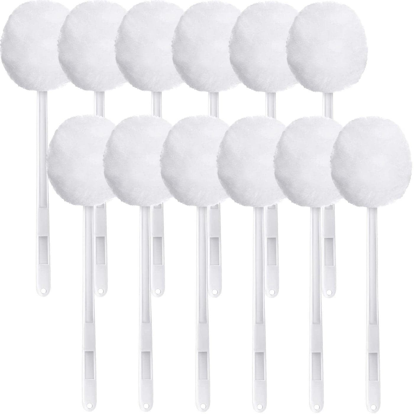 Eaasty 12 Pack Toilet Bowl Brush with Long Plastic Handle Disposable White Soft Swab Toilet Bowl Cleaners Mop with Silk Cotton Brush for Bathroom 11 x 43 Inch