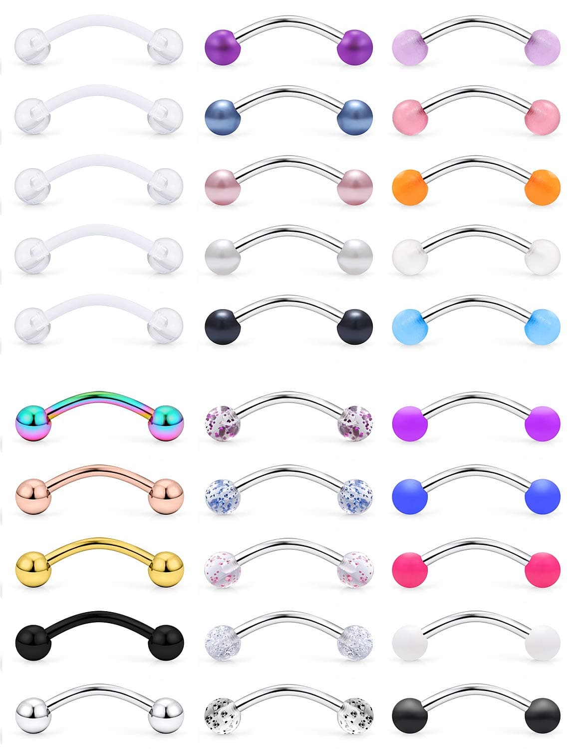 SCERRING 16G Eyebrow Piercing Rings Tragus Helix Rook Daith Earrings Lip Ring Barbell Body Piercing Jewelry Retainer 8mm 30PCS