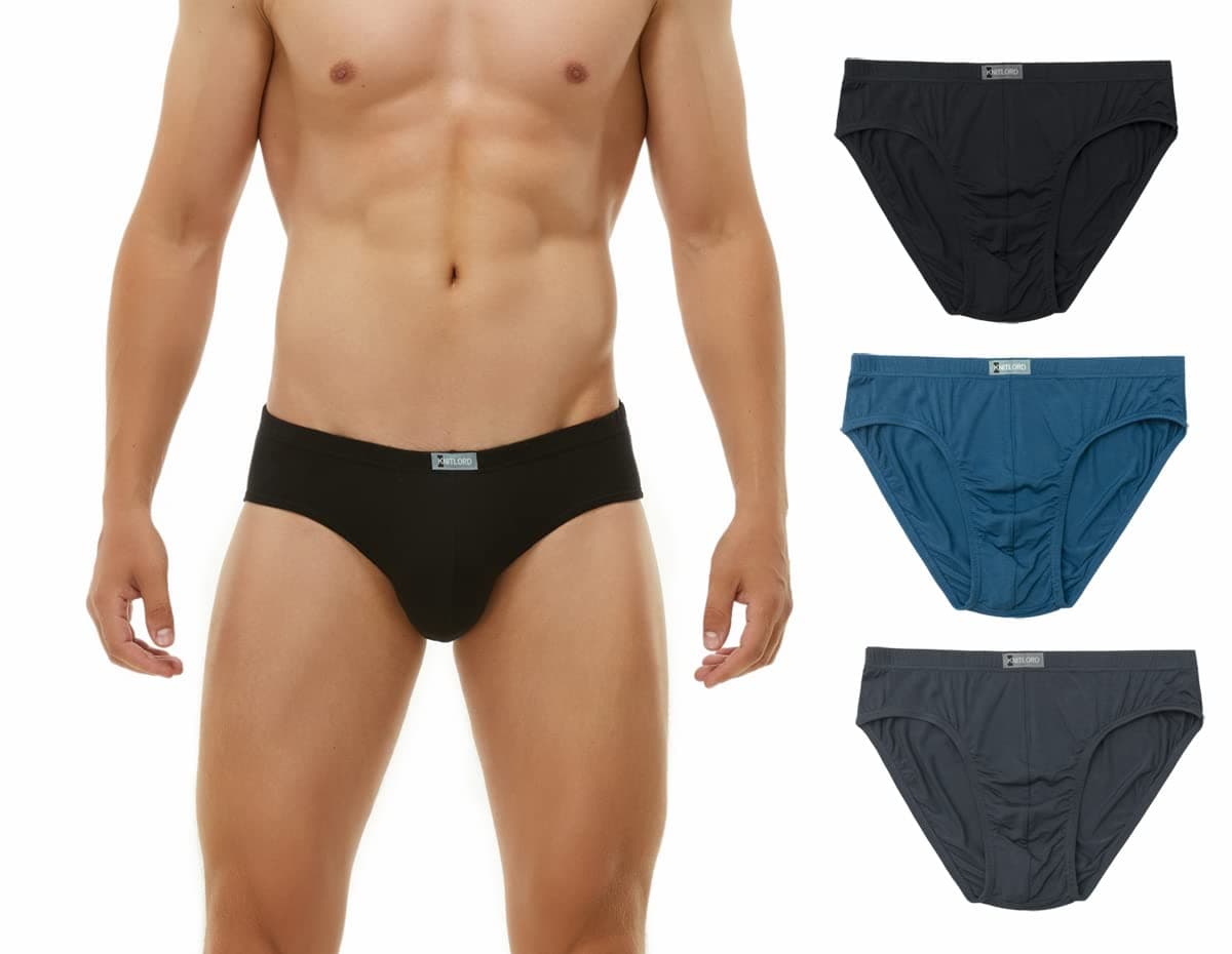KNITLORD Men's Underwear Bamboo Viscose Soft Lightweight Mid/Low Rise Briefs 3 Pack (Assorted color, XL)