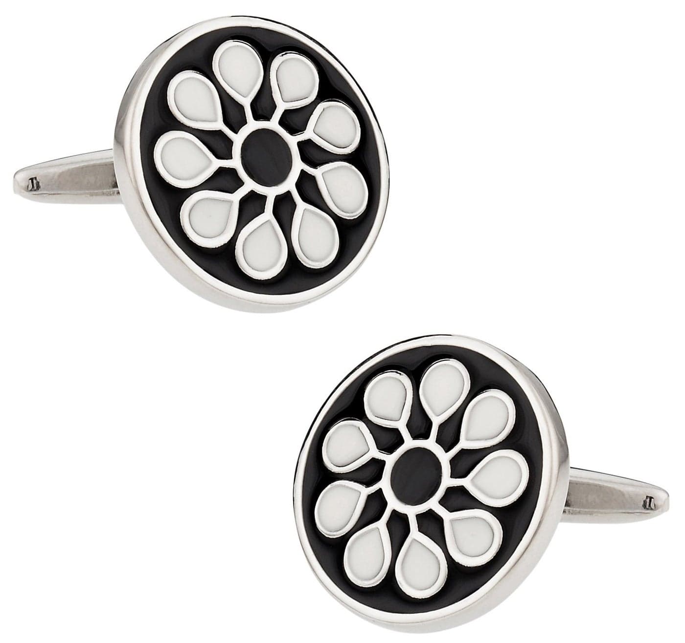 Cuff-Daddy Black & White Silver Round Cuff Links with Presentation Box
