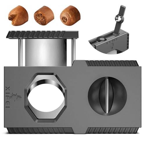 XIFEI Cigar Cutter V-Cut Guillotine 3 in 1 Straight Cut V Cutter with Cigar Punch Stainless Steel Blade Ergonomic Design Secure-Lock Cigar Clipper,Cuts Up to 60 Ring Gauge Cigars (Black)