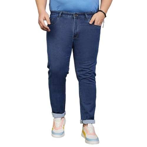 Bigbanana Plus Size Men's Regular Fit Solid Jeans (Ronald,Blue,7XL)