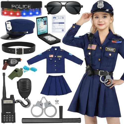Luucio Police Officer Costume for Girls Police Costume for Kids with Cop Uniform Halloween Costumes for Kids Girls 312