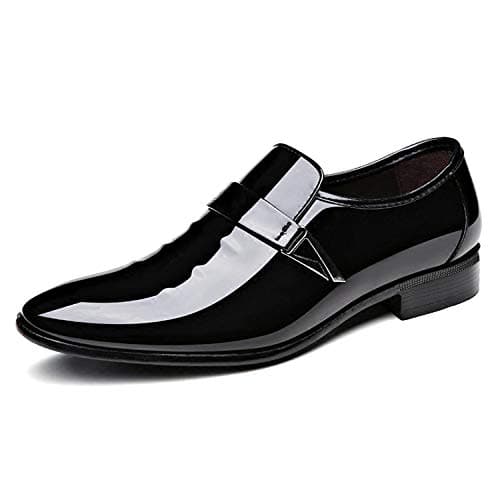 ZZHAP Men's Pointed-Toe Tuxedo Dress Shoes Casual Slip-on Loafer Black US 7