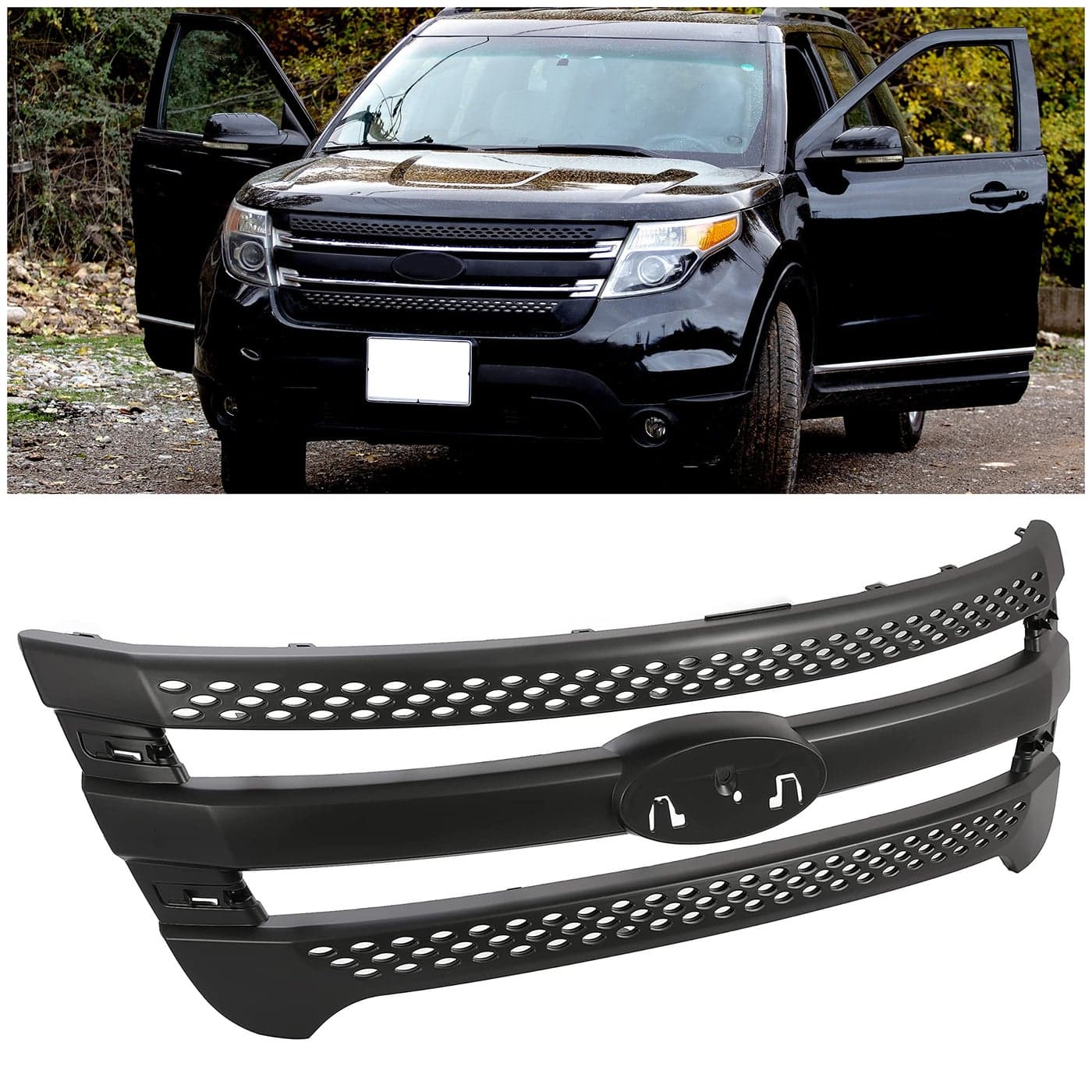 HECASA Front Grille Grill Compatible with 20112015 Ford Explorer Grill Overlay Trim Cover Grill Insert Black