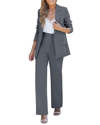 LookbookStore Fall Sets Women 2 Piece Outfits Womens Pants for Work Business Casual Women's Suits for Work Professional Women Business Suit Womens Wide Leg Pants Gray Size Medium