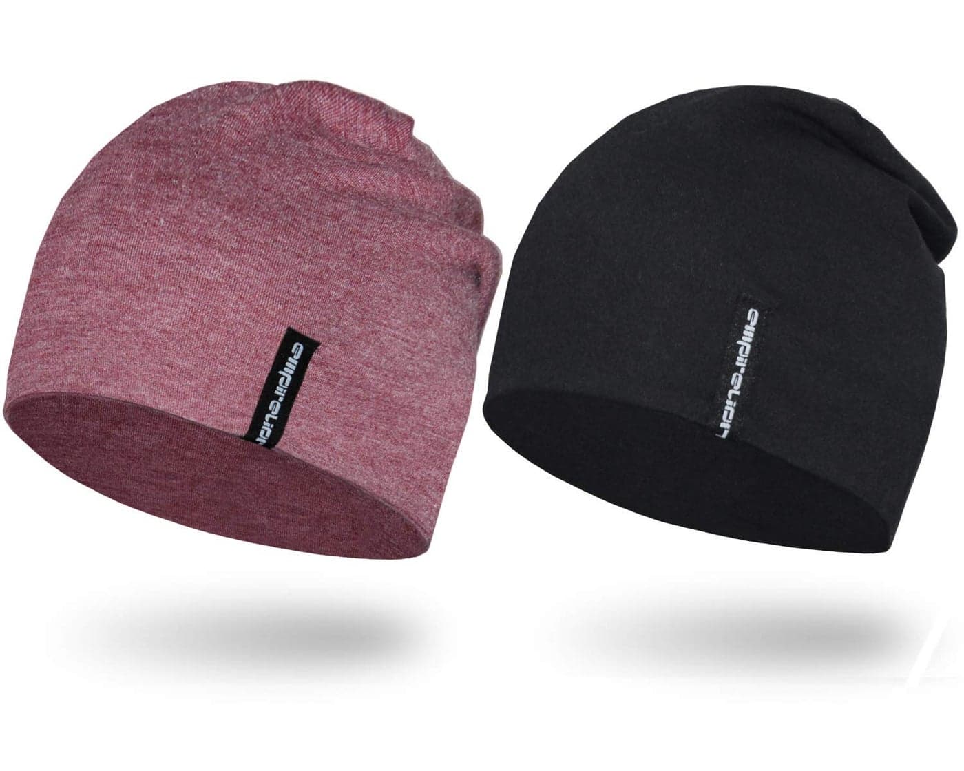 EMPIRELION 9" Multifunctional Lightweight Beanies Hats for Men Women Running Skull Cap Helmet Liner Sleep Caps (Ruby Wine Mel. + Black, 2)