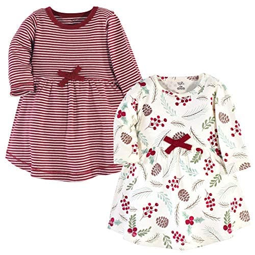 Touched by Nature baby girls Organic Cotton Short-sleeve and Long-sleeve Dresses Casual Dress, Holly Berry Long Sleeve, 3T US