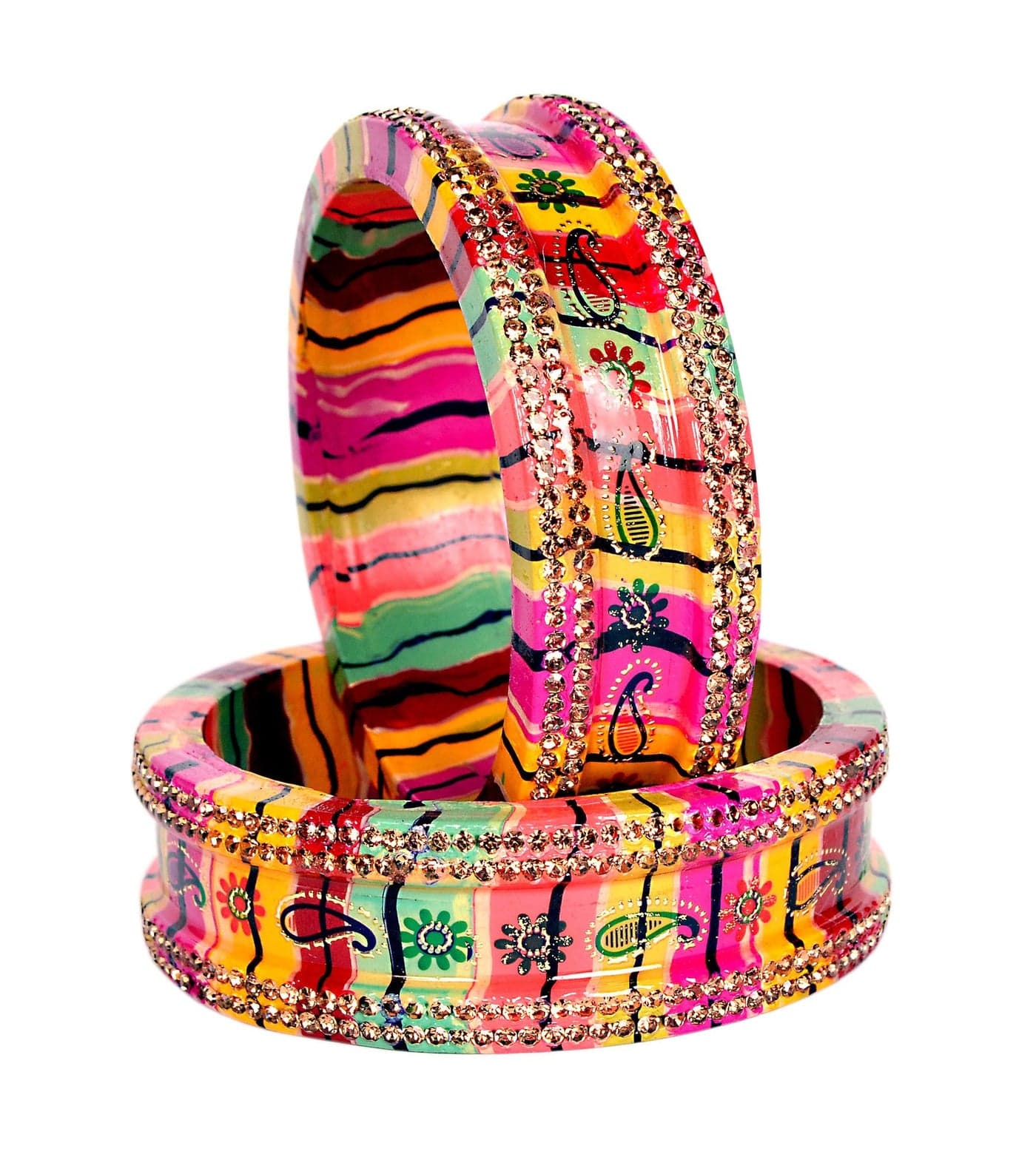 Swara Creations Lac Lakh bangle set for women | Lahthi | Lehthi set Rajasthani Bangles | Multicolor Kade Set Zirconia for Women and Girls (2pcs)(288)