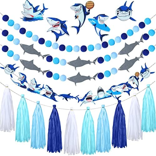 Panelee 5 Pcs Shark Happy Birthday Banner and Shark Garlands Ocean Beach Under The Sea Theme Birthday Party Supplies Decorations