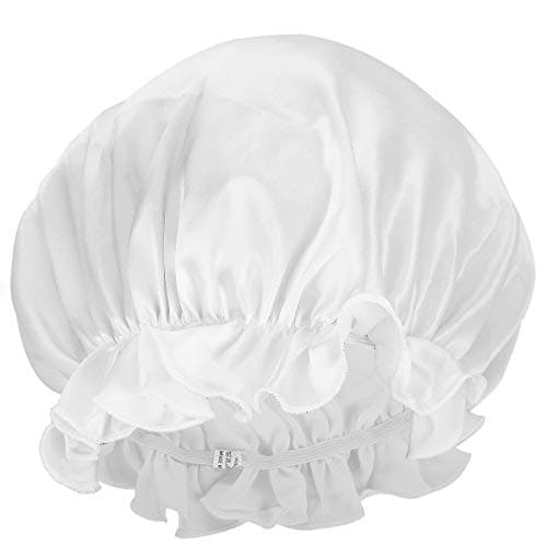moonsix Womens Natural Silk Night Cap Satin Sleep Caps Elastic Head Cover Bonnet for Hair CareElasticWhite