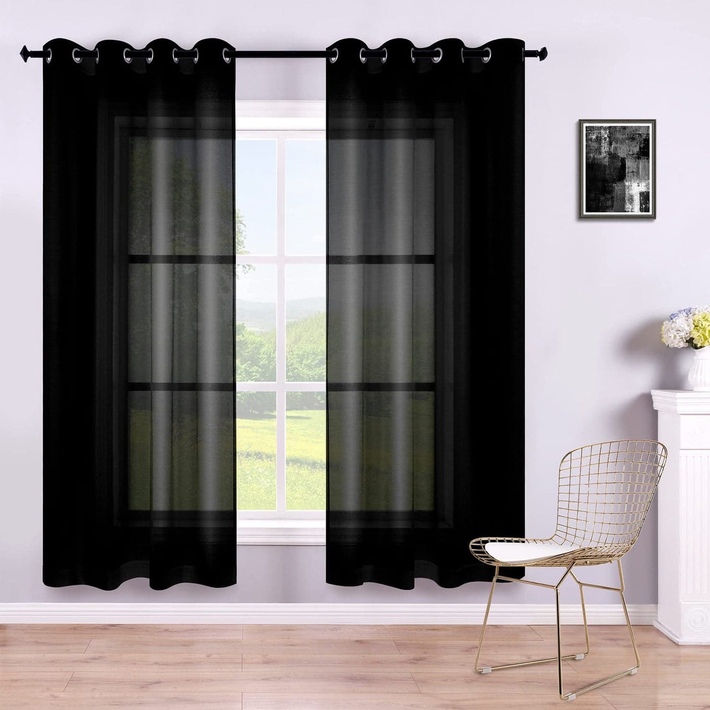 KOUFALL Black Sheer Curtains 63 Inch Length for OfficeLace Gothic Curtains Drapes 63 Inches Long 2 Panels Set for Bedroom Living Room