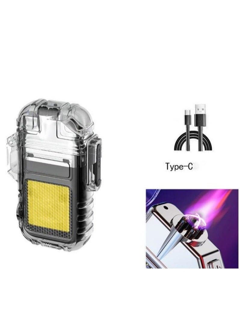Electric Arc Lighter, USB-C Rechargeable, Black – Waterproof Windproof with Flashlight