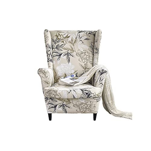 Eco-Ancheng Wingback Chair Slipcover 2 Piece Slipcovers for Wingback Chairs Spandex Wingback Chair Covers Washable Furniture Protector with Elastic Bottom for Living Room Wingback Chairs