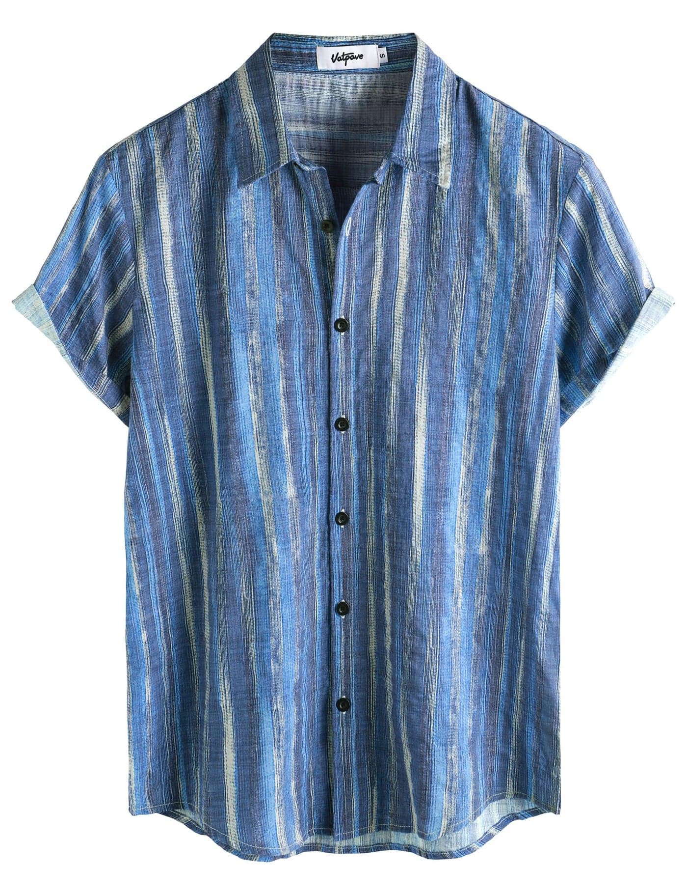 VATPAVE Mens Casual Short Sleeve Button Down Shirts Regular Fit Hawaiian Summer Shirt Small Blue Navy