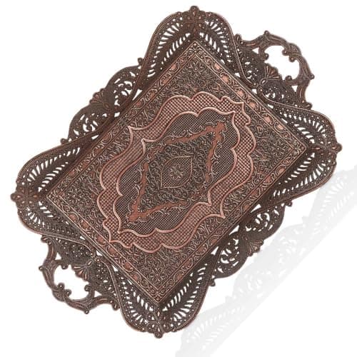 Antique Vintage Tea Coffee Serving Tray Table Home Decor Decorative Handle Arabic Persian Turkey Fancy Rustic Farmhouse Rectangular Decorative Beverage Bar Ottoman Style Tray Traditional Unique