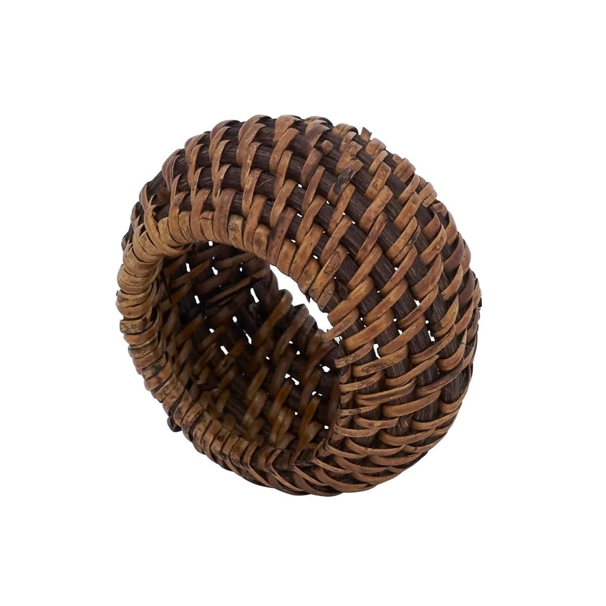 Saro Lifestyle Avignon Collection Woven Rattan Napkin Ring Set of 4 Brown