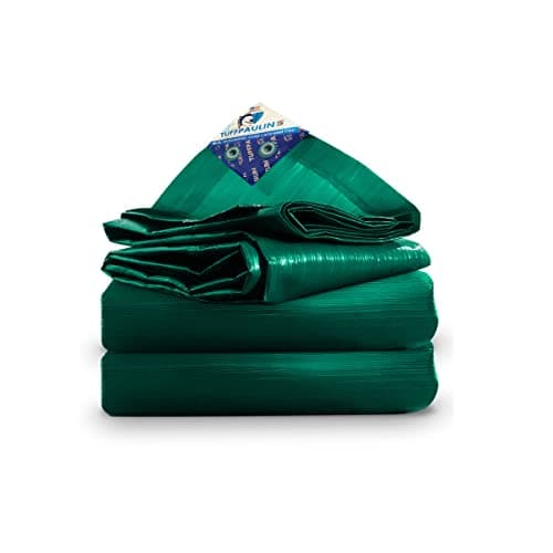 TUFFPAULIN 12FT X 15FT 150 GSM Green Tarpaulin Tirpal Tadpatri Tharpai Thadika, Extra Strong, Reinforced Eyelets, UV Resistant, 100% Waterproof Virgin, 6 Layer MLCL 3D Rib Technology-1 No.