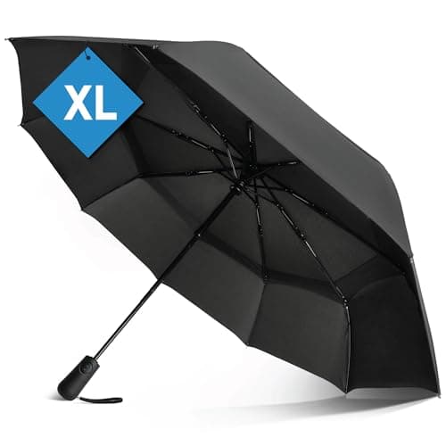 Prostorm Vented Travel Umbrella | Strong Compact Windproof Umbrella | Deep Dome Coverage | Auto Open/Close | Portable Pop Up with Large Coverage | Fits Car & Backpack (Black - XL)