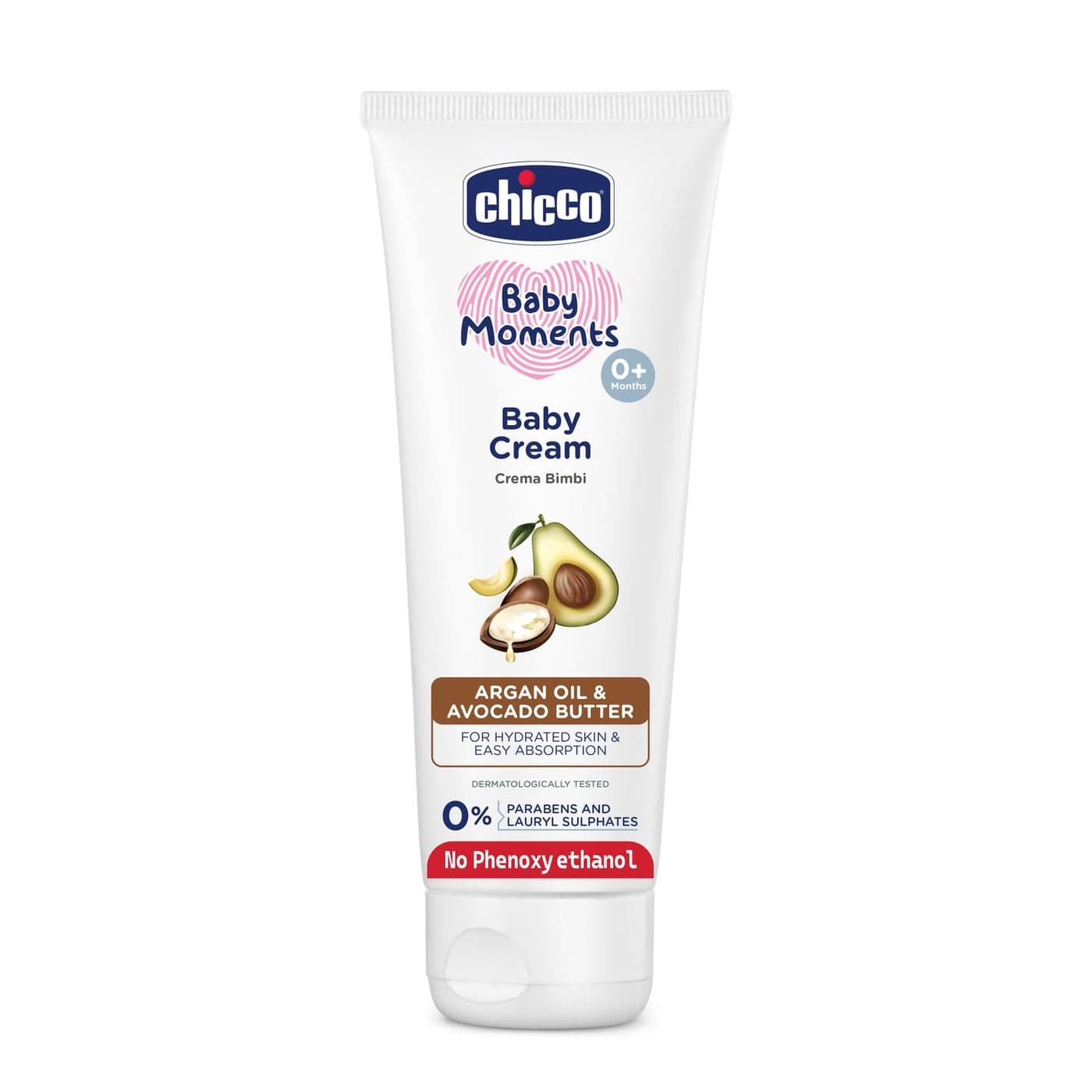 Chicco Baby Moments Baby Cream for Babies with Argan Oil Avocado Butter 200g Natural Ingredients for Hydrated Skin Dermatologically Tested Phenoxyethanol Parabens Lauryl sulphates free