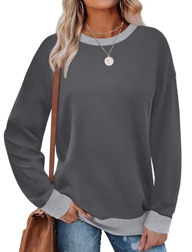 Saloogoe Long Sleeve Shirts for Women Dressy Casual Tops Work Crew Neck Sweatshirts Vacation Outfits Gray XL