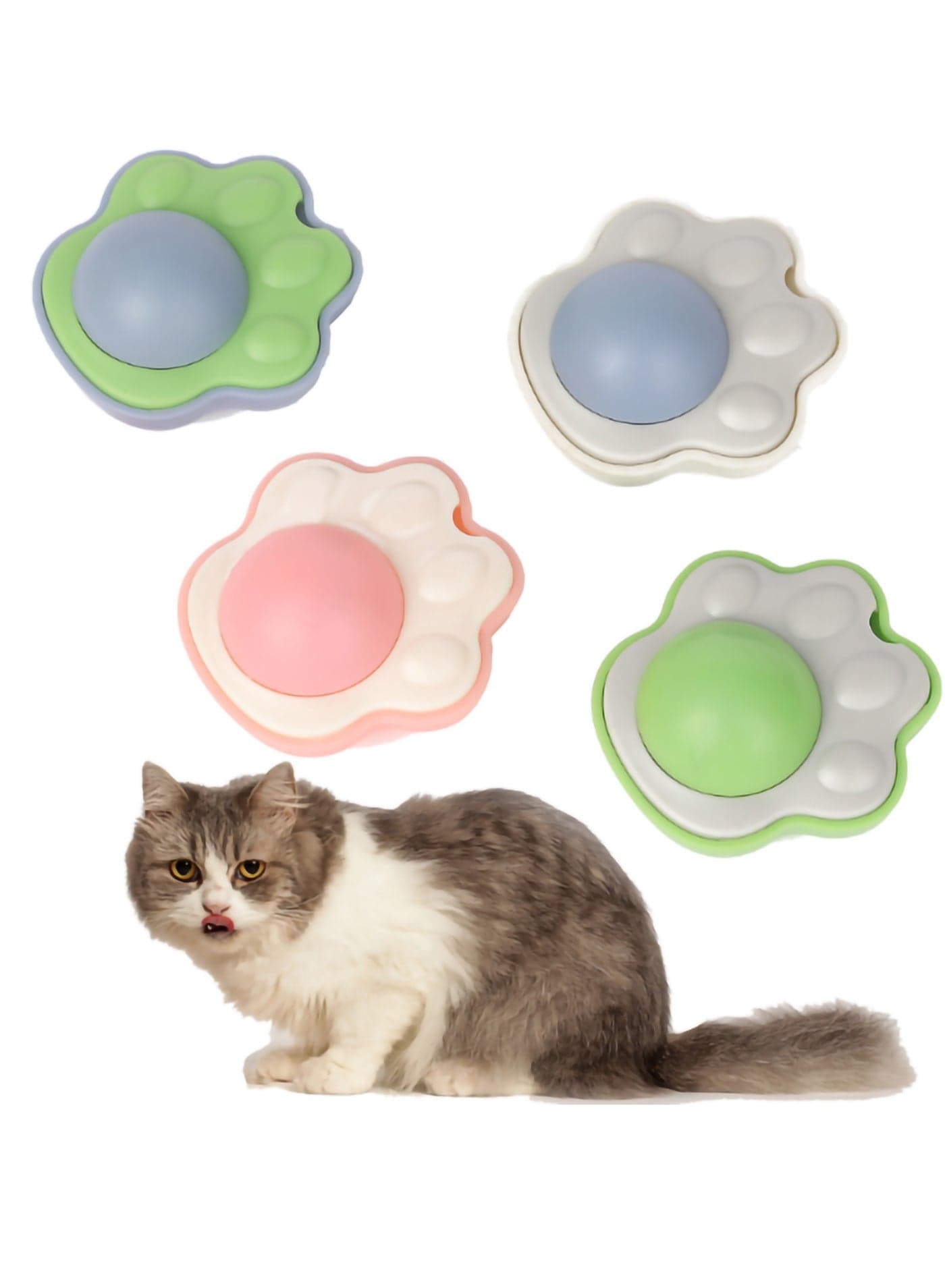 4 Pcs Catnip Ball Toy, Wall Cat Paw Shape, Natural Mint Catnip Chew Toy, Rotatable Wall Cat Toy, Indoor Cat Chew, Kitten Teething, Cat Accessories