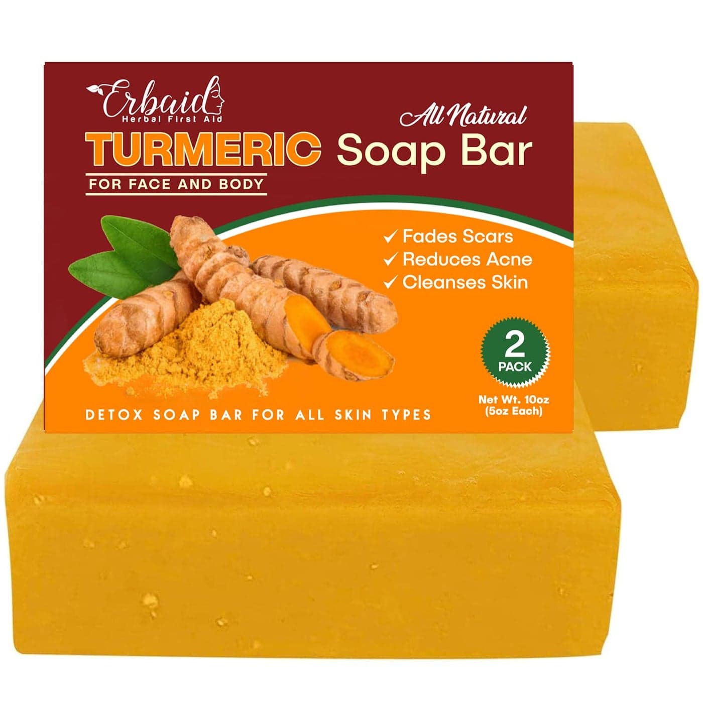 Natural Turmeric Soap Bar for Face Body Turmeric Skin Brightening Soap for Dark Spots Intimate Areas Underarms Turmeric Face Wash Reduces Acne 5oz Turmeric Bar Made in USA 2 Pack