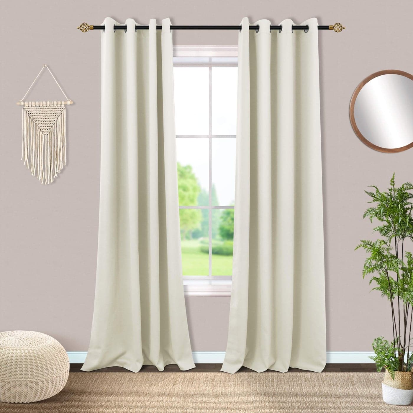 MrsNaturall Cream Curtains 84 Inches LongBlackout Black Block Out Heat Blocking Curtains for Bedroom Windows Living Room 84 Inch Length with GrommetOff White Ivory