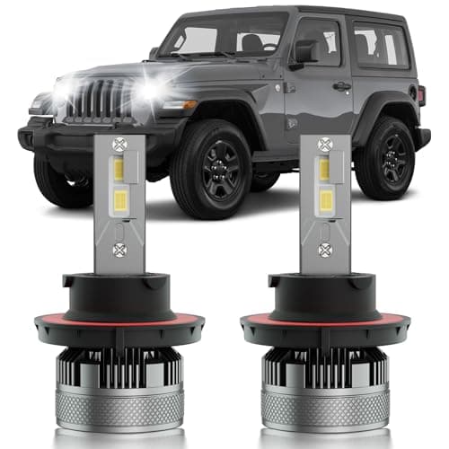 Fits for 2019-2025 Jeep Wrangler JL Hi/Lo Dual Beam Lights, 300% Super Bright White Plug and Play Powersports Lights Blubs Package, 6500K White, Pack of 2