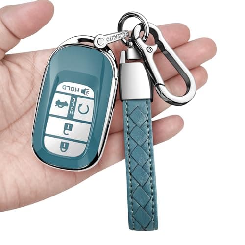 Sindeda for Honda Key fob Cover with Leather Keychain Soft TPU Full Cover Protection,for 2022 2023 2024 2025 Civic Accord HR-V Pilot CR-V,5-Buttons Key Fob Shell(Storm Blue)