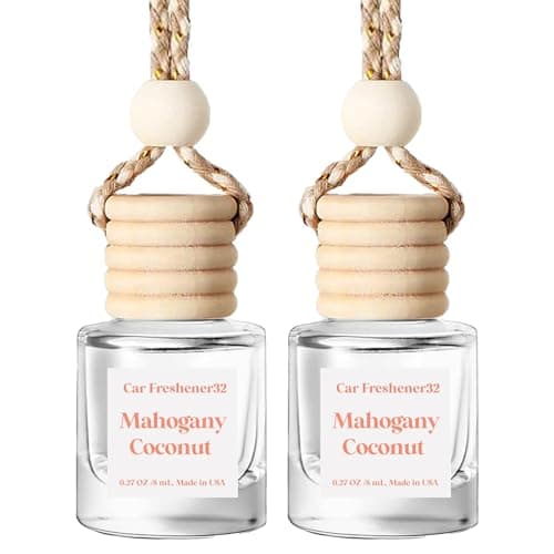 HoogaLife Car Air Freshener Diffuser 2 Pack Hanging Mahogany Coconut Car Air Freshener for Women 45+ days Long Lasting Fragrance Made in USA (M32)