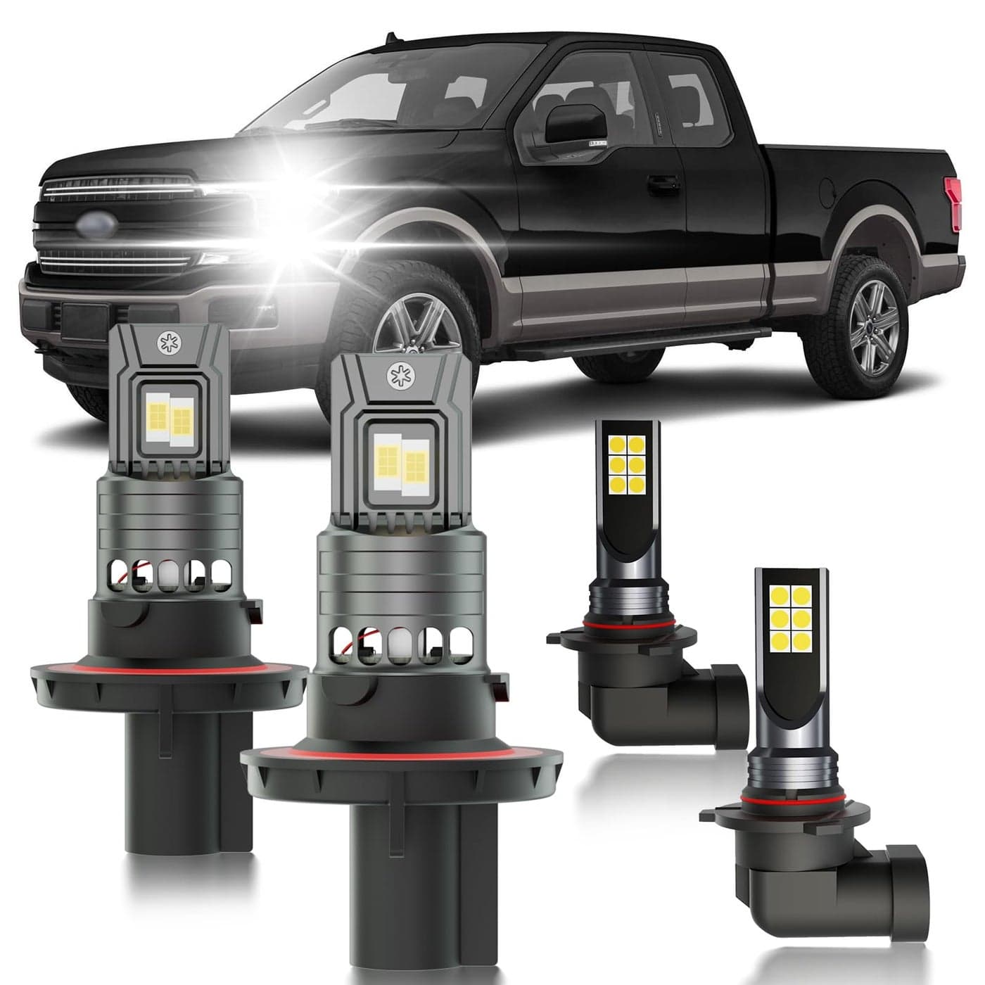 HUOKEDS for 20042014 Ford F150 FOG Lights Bulbs Combo 4pcs Super Bright White Dual Beam and Fog Lights Blubs Package 11 Size as Stock Bulbs Plug and Play