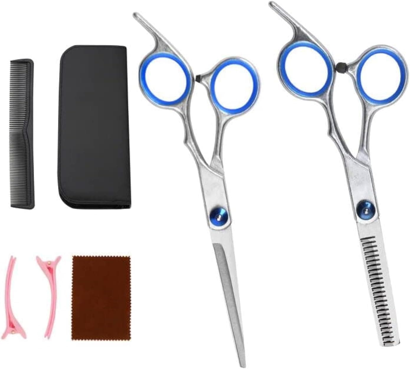 Hair Cutting Scissors Hair Thinning Texturizing Shears Hairdressing Shears With Detachable Finger Ring for BarberMenWomenSalonHome Blue