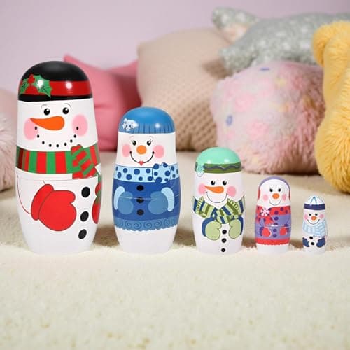 CHANNAPATNA TOYS Wooden Christmas Russian Nesting Dolls Set for Kids (2 Years+) - 6 Inch Multicolor - Set of 5 pcs - Improves Hand Eye Coordination and Fine Motor Skills