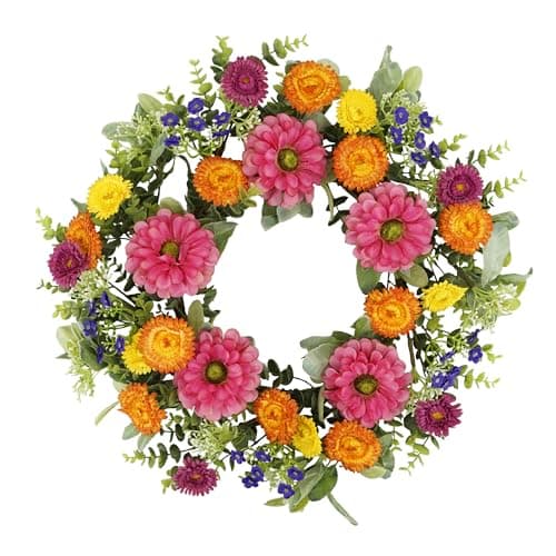 YNYLCHMX 18 inch Spring/Summer Front Door Ring Wreath, Simulated Colorful Daisy Petals, Suitable for Wall Window Farm Parties, Festivals, Home Decoration