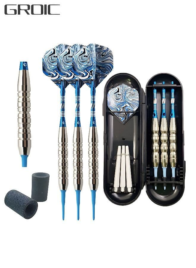 Tip Darts Set - Professional Darts Soft Tip for Dartboard with Iron Barrels and Extra Aluminum Shafts, Flights + Dart Tool + Gift Case