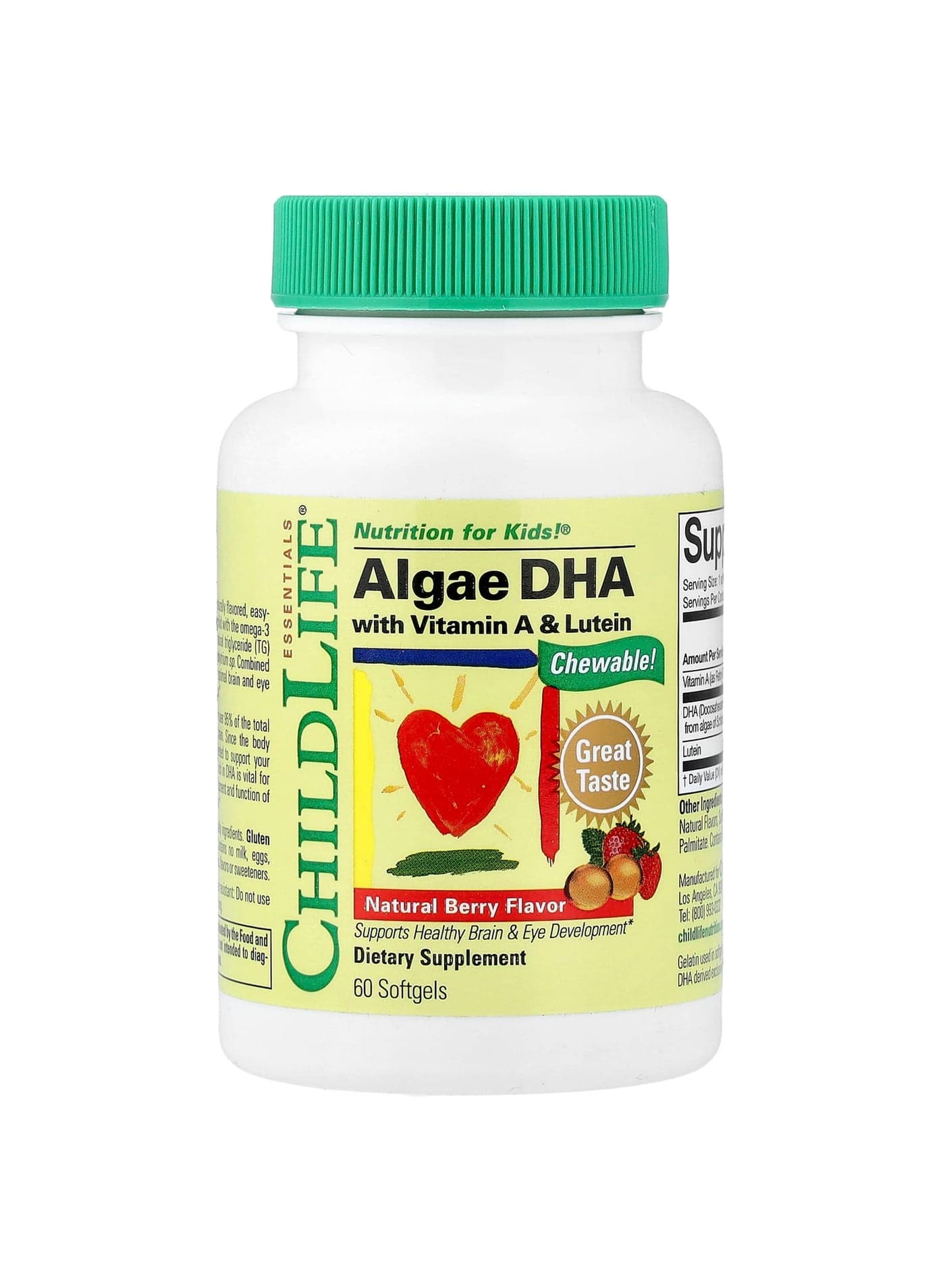 Algae DHA with Vitamin A & Lutein, Natural Berry, 60 Softgels
