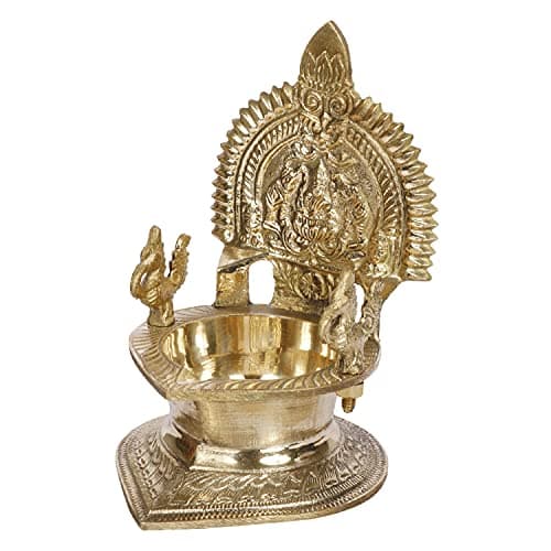 ARTVARKO™ Big Brass Gajlakshmi Gaj Lakshmi Oil Diya Laxmi Deepam for Home Decor Pooja Decorative Deepak Diwali Puja Wedding Gift Mandir Temple 7 Inch