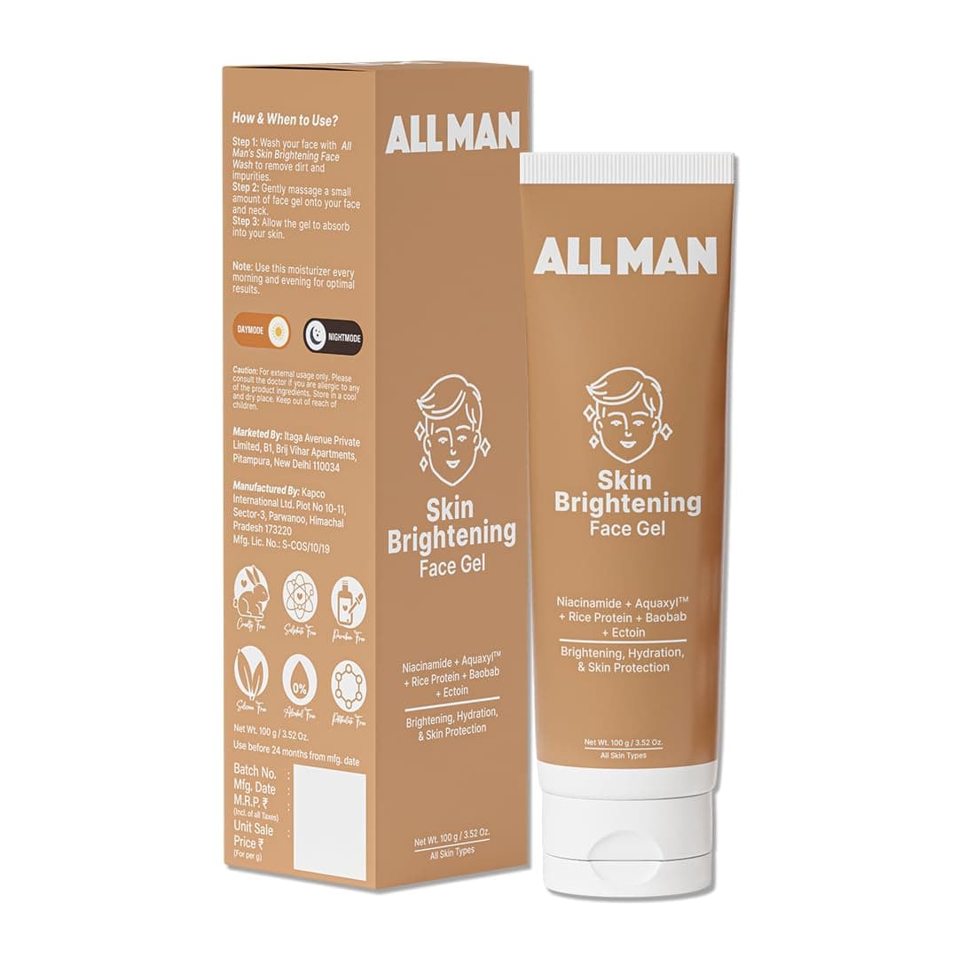 ALL MAN Skin Brightening Face Gel Brightens Even Skin tone Reduce Dark Spots Hyperpigmentation LongLasting Hydration with Aquaxyl Ectoin Hydrolyzed Rice Protein 100g