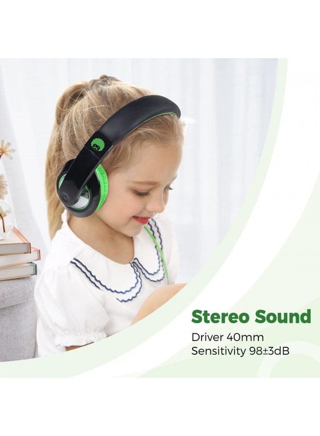 Rockpapa Comfort Kids Headphones For School, Lightweight Childrens Boys Girls Teens Over-Ear Headphones Wired 3.5Mm For Cd Dvd Player Tablet Phone Travel Black/Green