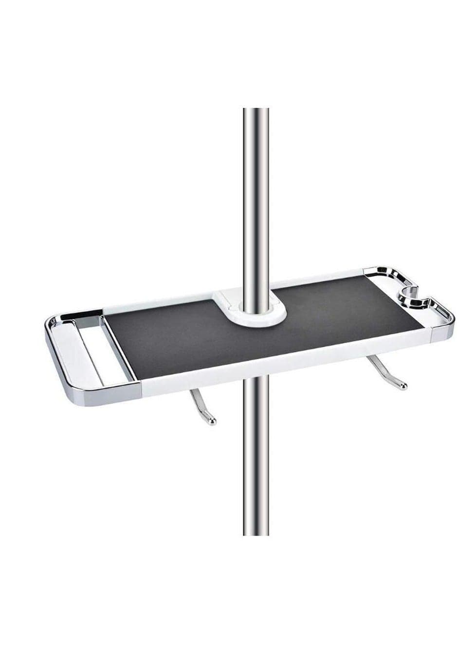 ABS Bathroom Shelf Rack Shower Caddy Wall Mount Holder, No Drilling Shower Organiser for Shampoo Soap with 19-25mm Rail and Double Hook for 19mm-25mm Shower Rail Black
