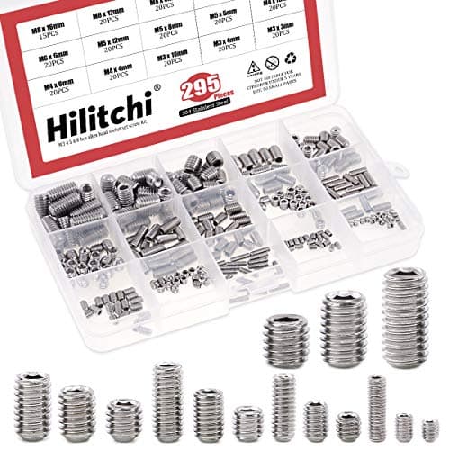 Hilitchi 295Pcs M3/4/5/6/8 304 Stainless Steel Set Screw Assortment with Internal Hex Drive and Cup Point, Metric