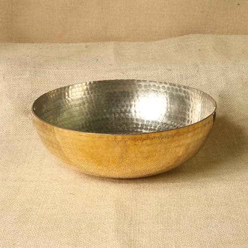 PATRA Pure Brass Tasla 2.5 Liter - Naturally Non-Stick Brass Kadai with Tin Coating for Healthy Cooking - Teflon-Free Pure Brass Cookware Ideal for Everyday Use in Indian and Traditional Kitchens