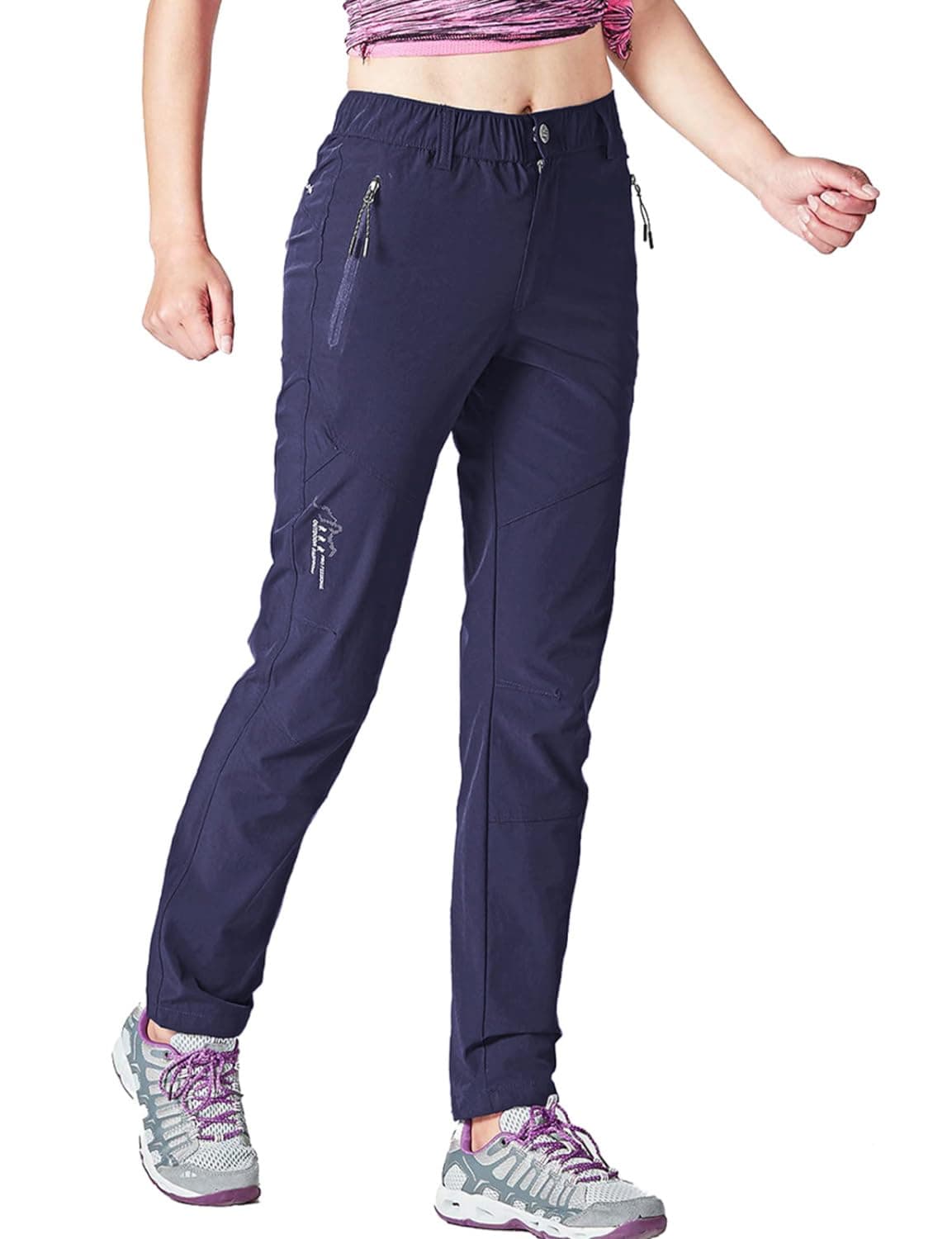 Gopune Women's Hiking Pants Lightweight Quick Dry Water Resistant Elastic Waist Workout Travel Athletic Joggers (Navy,L)