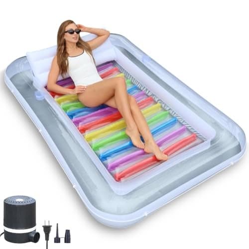 Inflatable Tanning Pool Lounger Float wReflective Base Electric Pump Included 85 x 58 Sun Bathing Sun Tanning in Pool or Backyard
