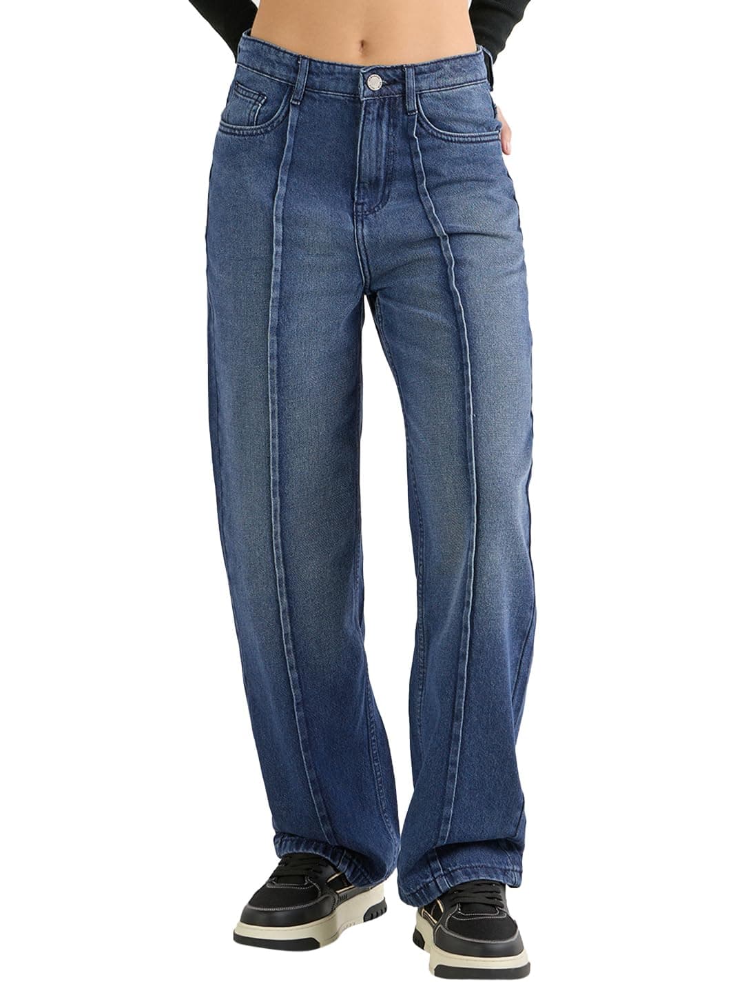Bewakoof Women's Solid Straight Fit Cotton Jeans_625164_Blue_34